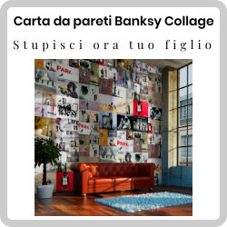 Étonnez votre fils adolescent avec le papier peint Banksy Collage : il est unique, vous pouvez le couper où vous voulez et... libérez la créativité !