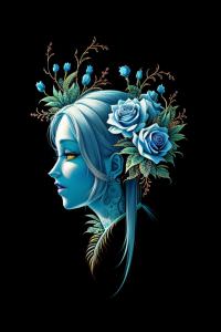 Blue Woman With Blue Flowers