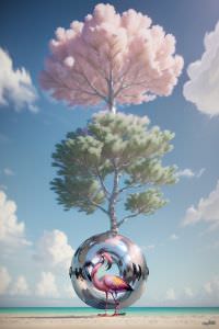 Flamingo Vor Einem Ball Unter Einem Baum Flamingo Vor Einem Ball Unter Einem Baum