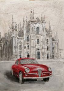 Dipinto Auto Rossa e Duomo