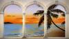 Diy Transferable Fresco Supplied On a Transfer Support With Direct Transfer Of Color To The Surface To Be Decorated. Trompe Loeil Effect With Double Arch -sunset With Palm- - Our Composition